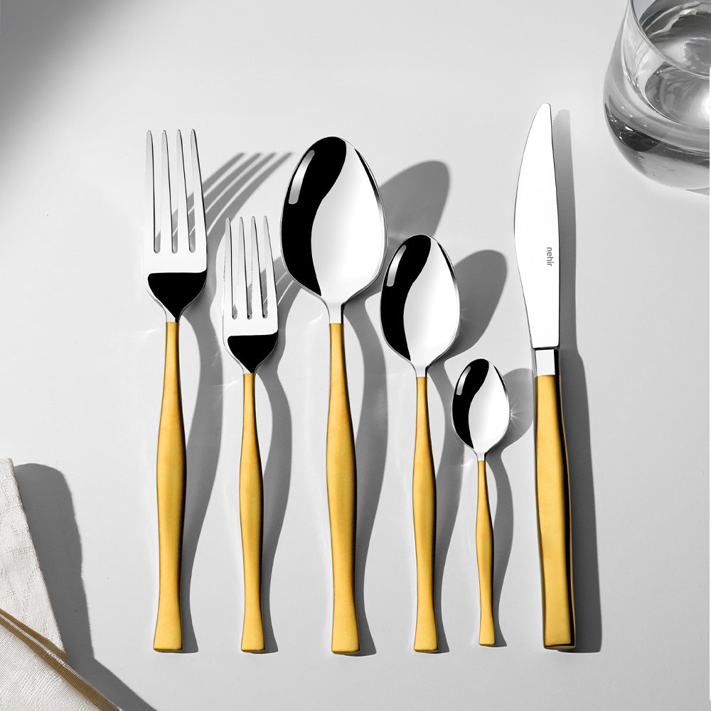 ZARIF GOLD+SANDBLAST - 89 PIECE - 12 PERSON - BOXED CUTLERY SET