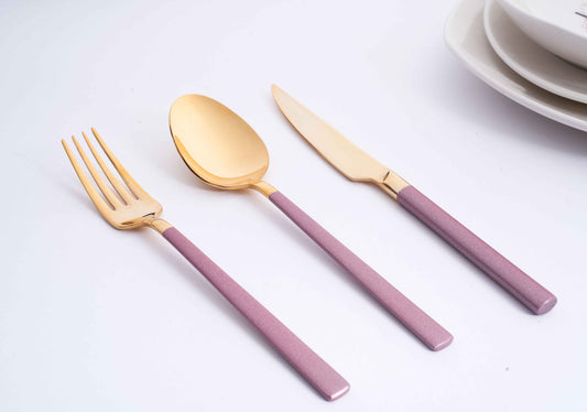 DALYAN - COLORS - Pink + Gold - 12 Person - 89 Piece - Boxed Cutlery Set