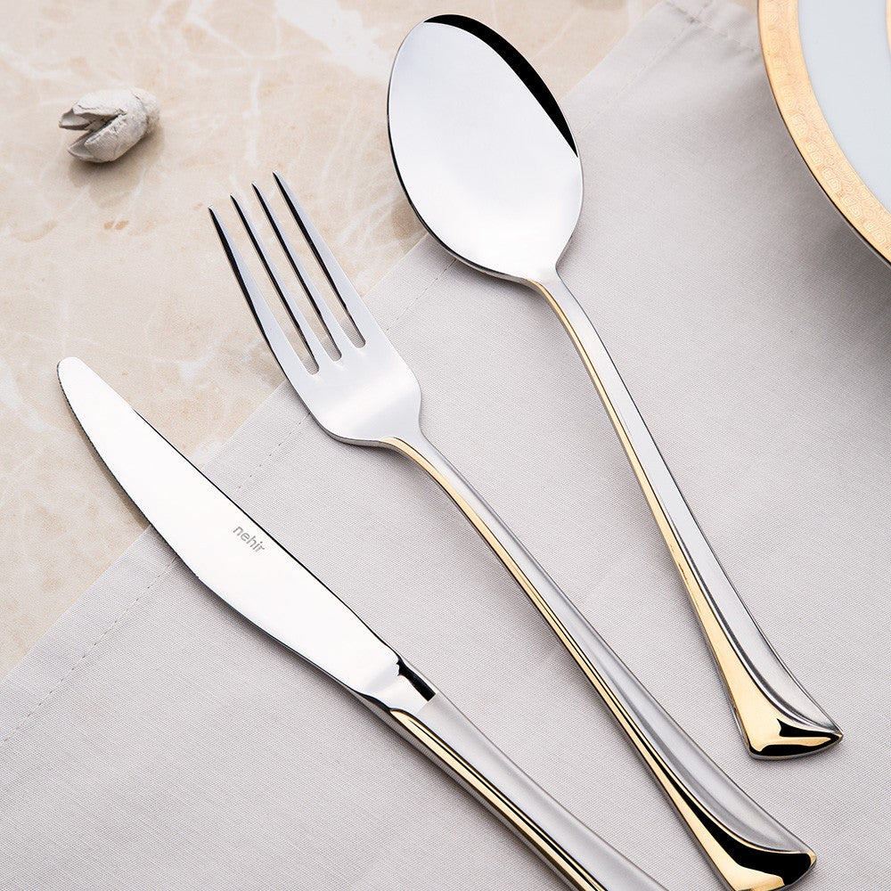 MAKSI GOLD+SANDBLAST - 89 PIECE - 12 PERSON - BOXED CUTLERY SET