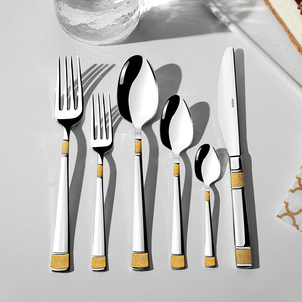 مجموعة أدوات مائدة DILA GOLD+MIRROR - 12 شخصًا - 89 قطعة - صندوق