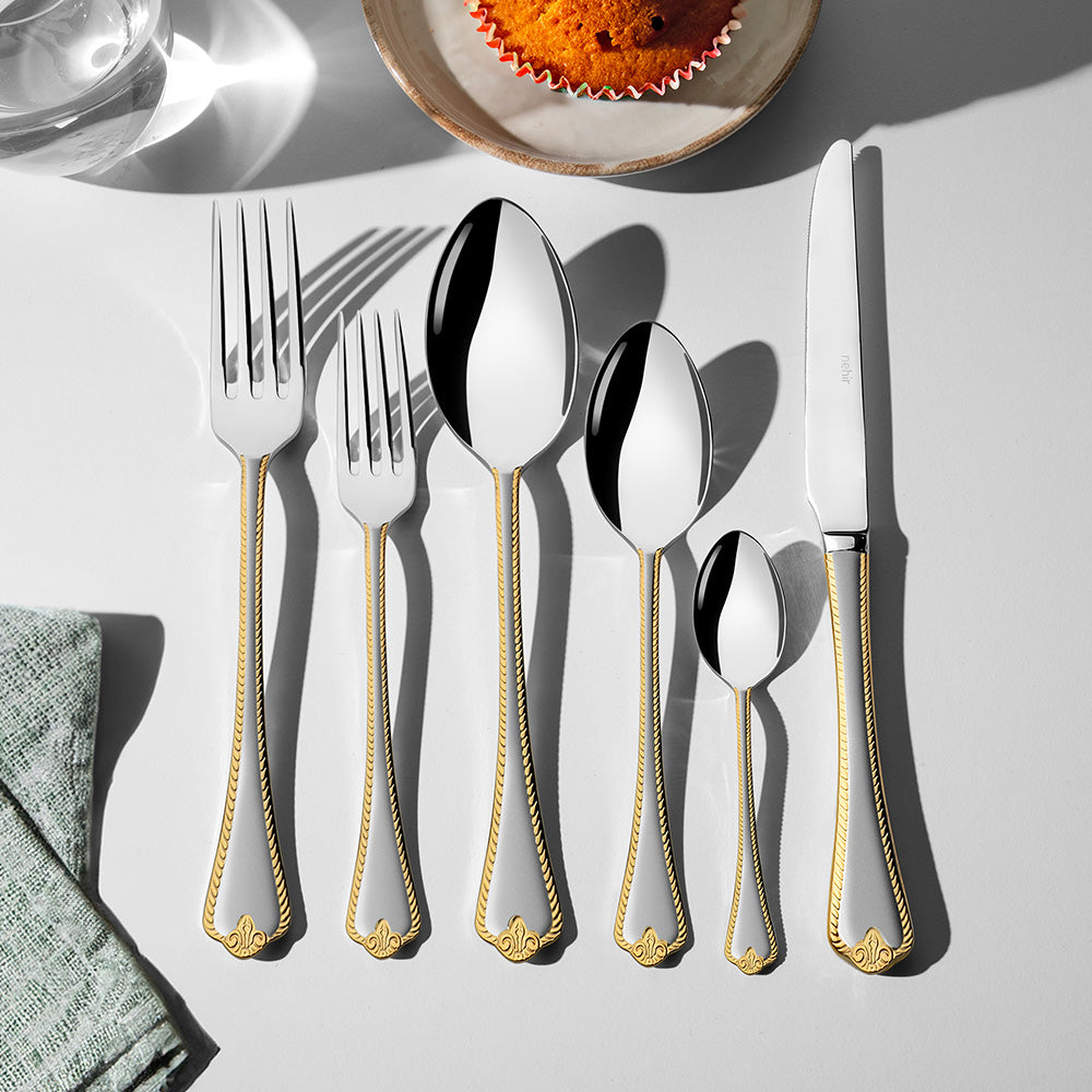 FULYA GOLD+SANDBLAST - 89 PIECE - 12 PERSON - BOXED CUTLERY SET