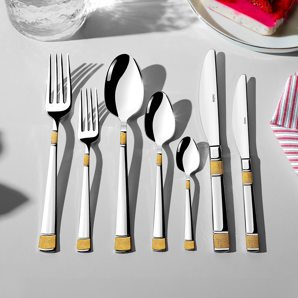 DILA GOLD+MIRROR - 89 PIECE - 12 PERSON - BOXED CUTLERY SET