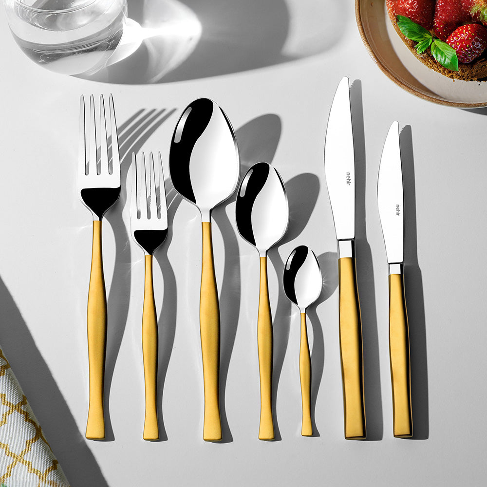 ZARIF GOLD+SANDBLAST - 89 PIECE - 12 PERSON - BOXED CUTLERY SET