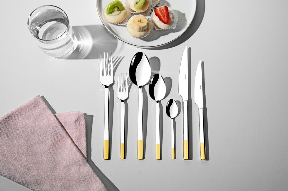 DALYAN GOLD+SANDBLAST - 3CM GOLD - 89 PIECE - 12 PERSON - BOXED CUTLERY SET