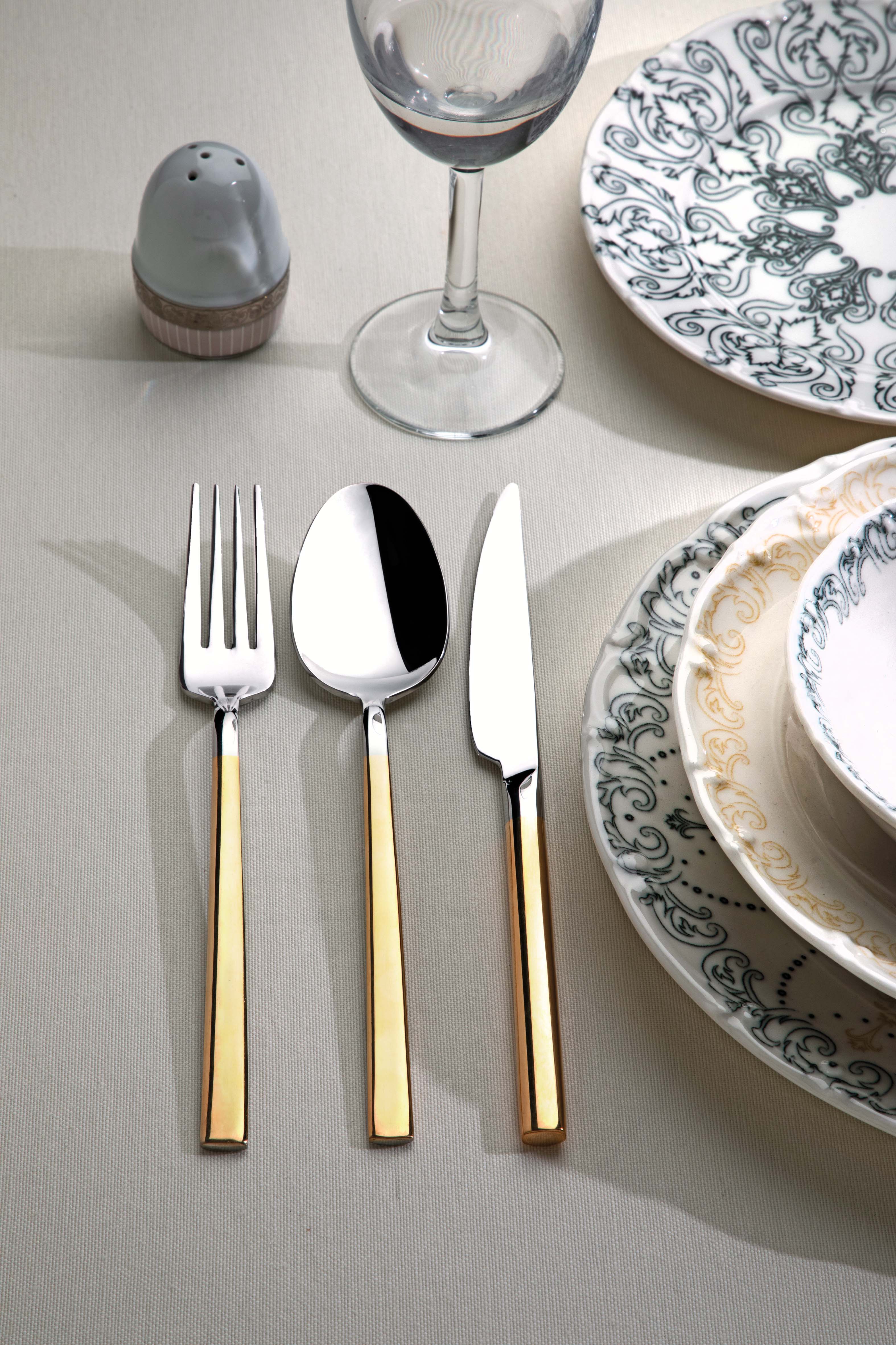 DALYAN GOLD+MIRROR - 89 PIECE - 12 PERSON - BOXED CUTLERY SET