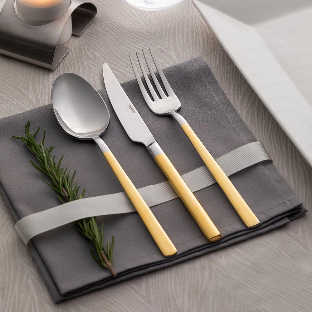 DALYAN GOLD+MIRROR - 89 PIECE - 12 PERSON - BOXED CUTLERY SET