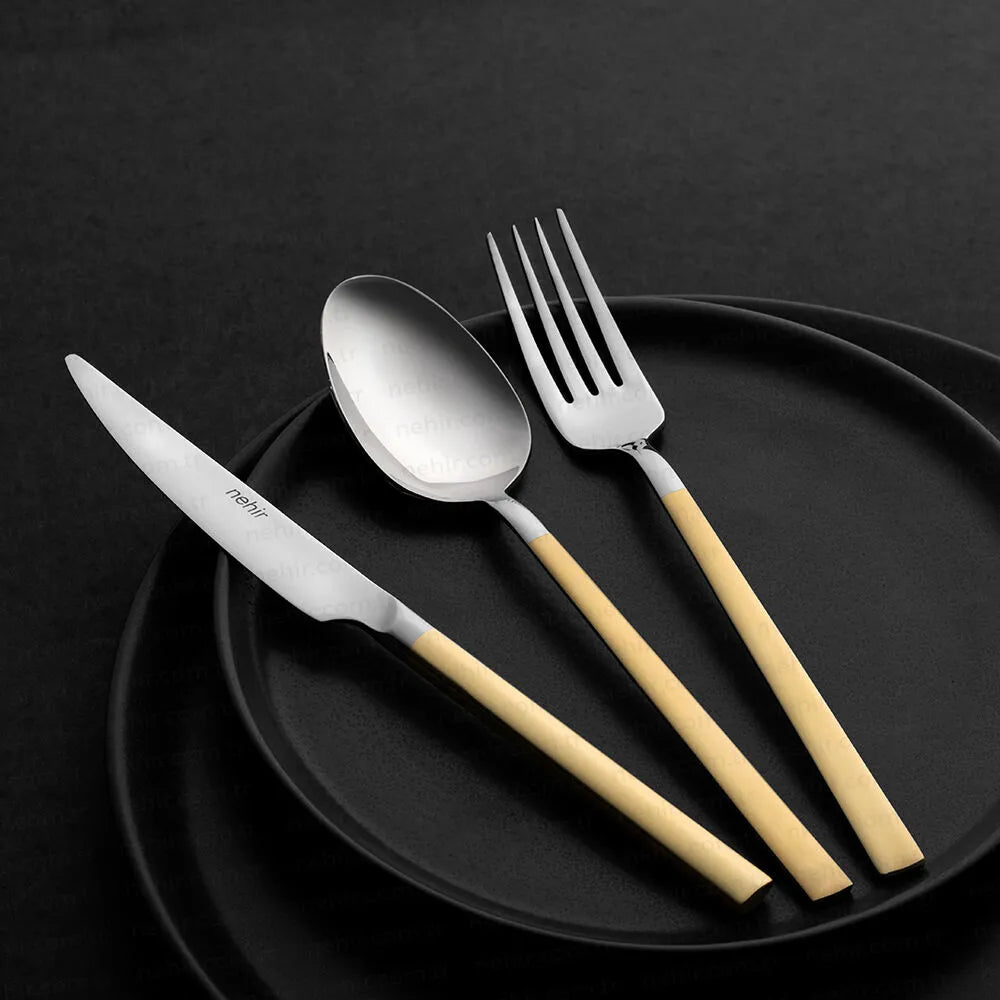 DALYAN GOLD+SANDBLAST - 89 PIECE - 12 PERSON - BOXED CUTLERY SET