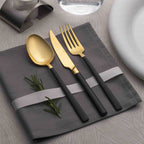 DALYAN - COLORS - Black + Gold - 12 Person - 89 Piece - Boxed Cutlery Set