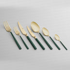DALYAN - COLORS - Green + Gold -12 Person - 89 Piece - Boxed Cutlery Set