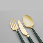 DALYAN - COLORS - Green + Gold -12 Person - 89 Piece - Boxed Cutlery Set