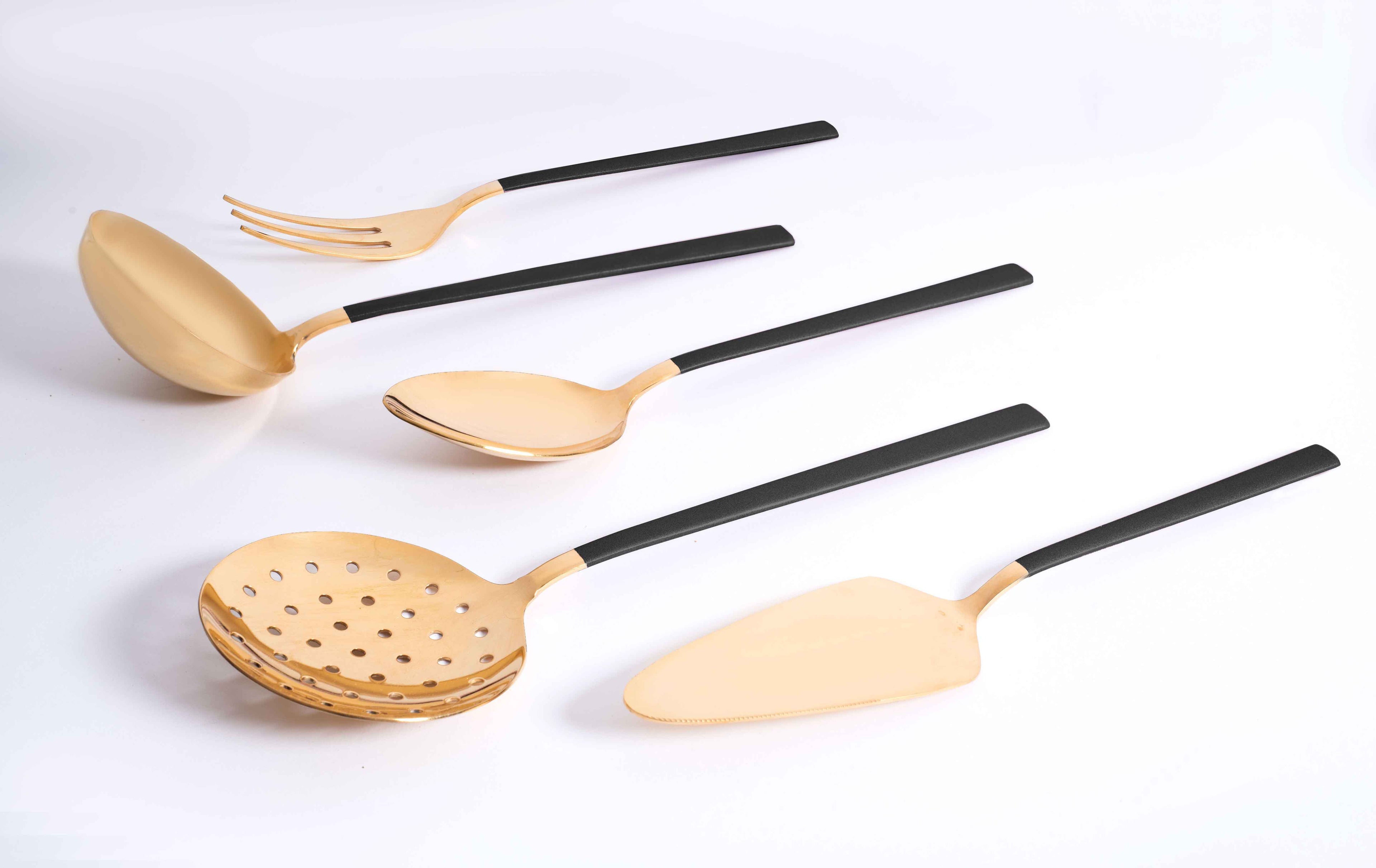 DALYAN - COLORS - Black + Gold - 12 Person - 89 Piece - Boxed Cutlery Set