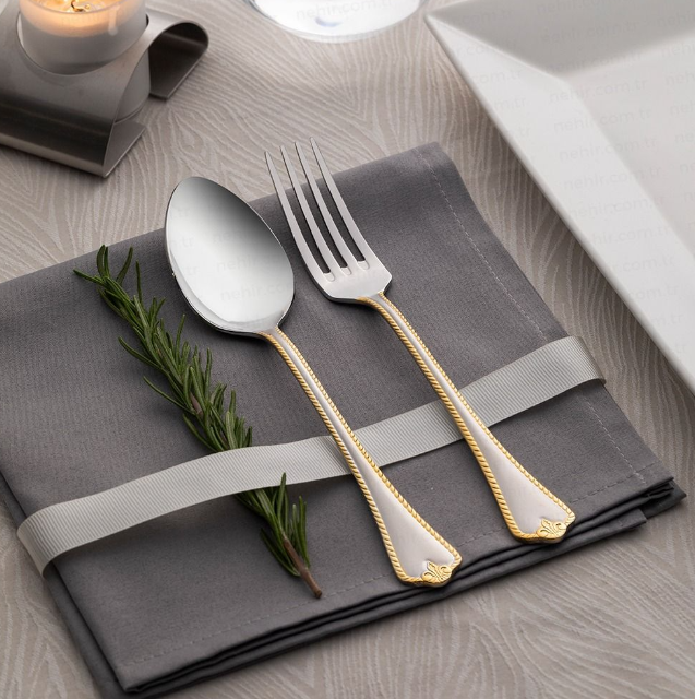 FULYA GOLD+SANDBLAST - 89 PIECE - 12 PERSON - BOXED CUTLERY SET