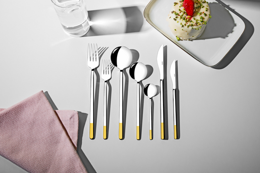 SOFIA GOLD+MIRROR 3CM GOLD - 89 PIECE - 12 PERSON - BOXED CUTLERY SET