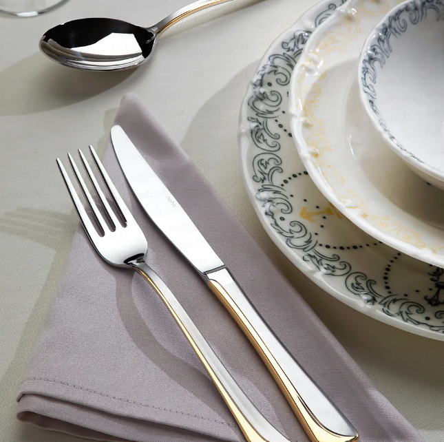 MAKSI GOLD+SANDBLAST - 89 PIECE - 12 PERSON - BOXED CUTLERY SET