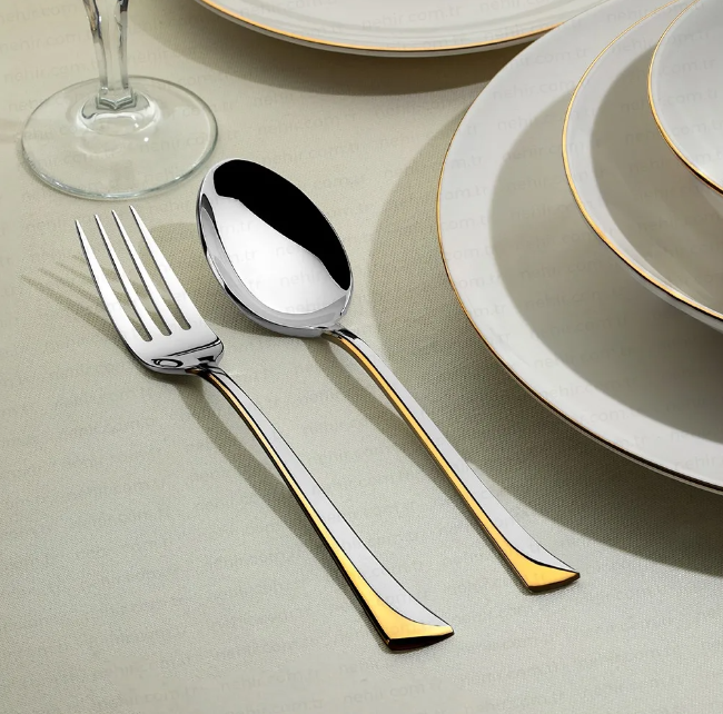 MAKSI GOLD+SANDBLAST - 89 PIECE - 12 PERSON - BOXED CUTLERY SET