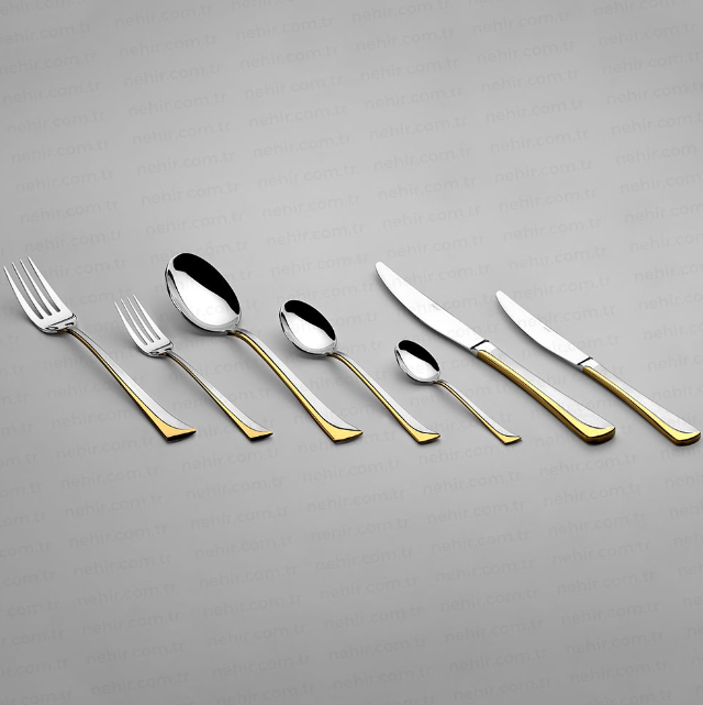 MAKSI GOLD+SANDBLAST - 89 PIECE - 12 PERSON - BOXED CUTLERY SET