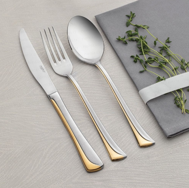 MAKSI GOLD+SANDBLAST - 89 PIECE - 12 PERSON - BOXED CUTLERY SET