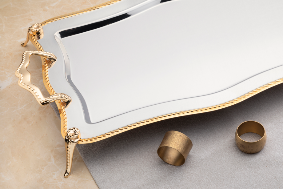ZINCIR WITH LEG GOLD+MIRROR - TRAY SET - 2-PIECE