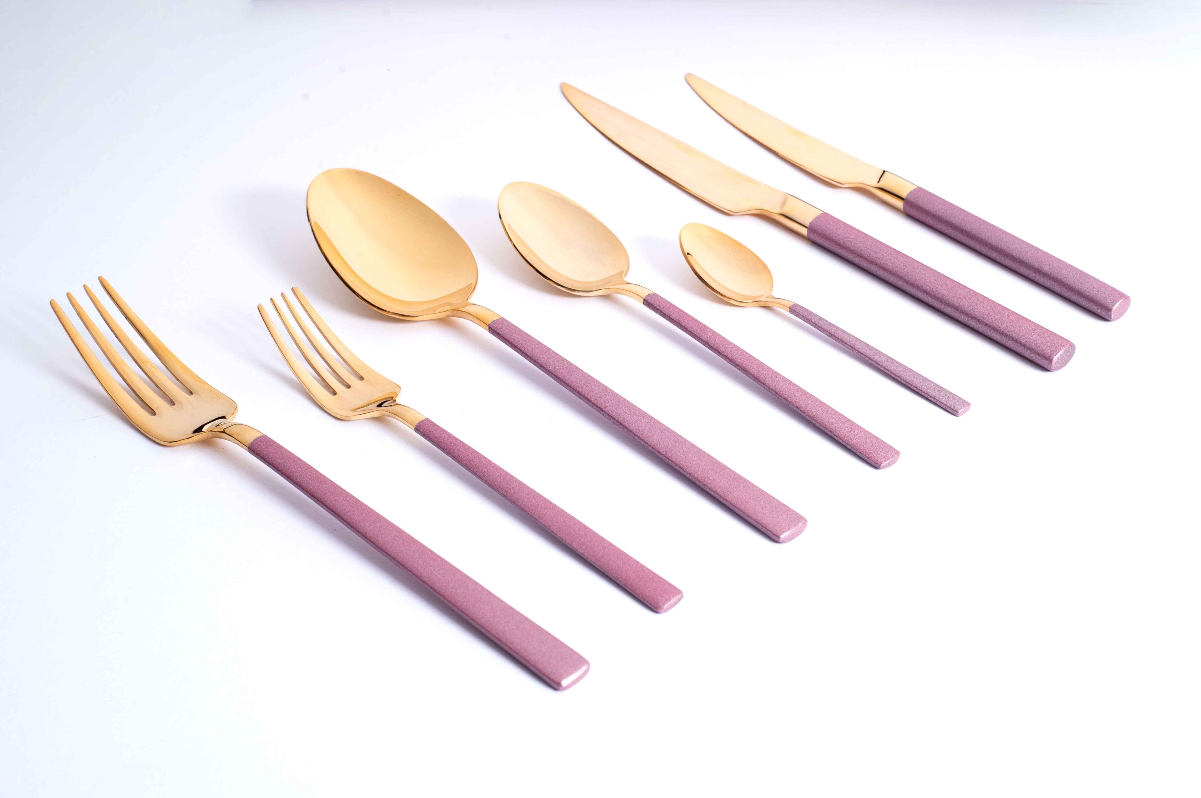 DALYAN - COLORS - Pink + Gold - 12 Person - 89 Piece - Boxed Cutlery Set