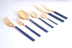 DALYAN - COLORS - Dark Blue + Gold - 12 Person - 89 Piece - Boxed Cutlery Set