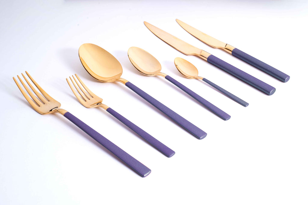 DALYAN - COLORS - Purple + Gold - 12 Person - 89 Piece - Boxed Cutlery Set