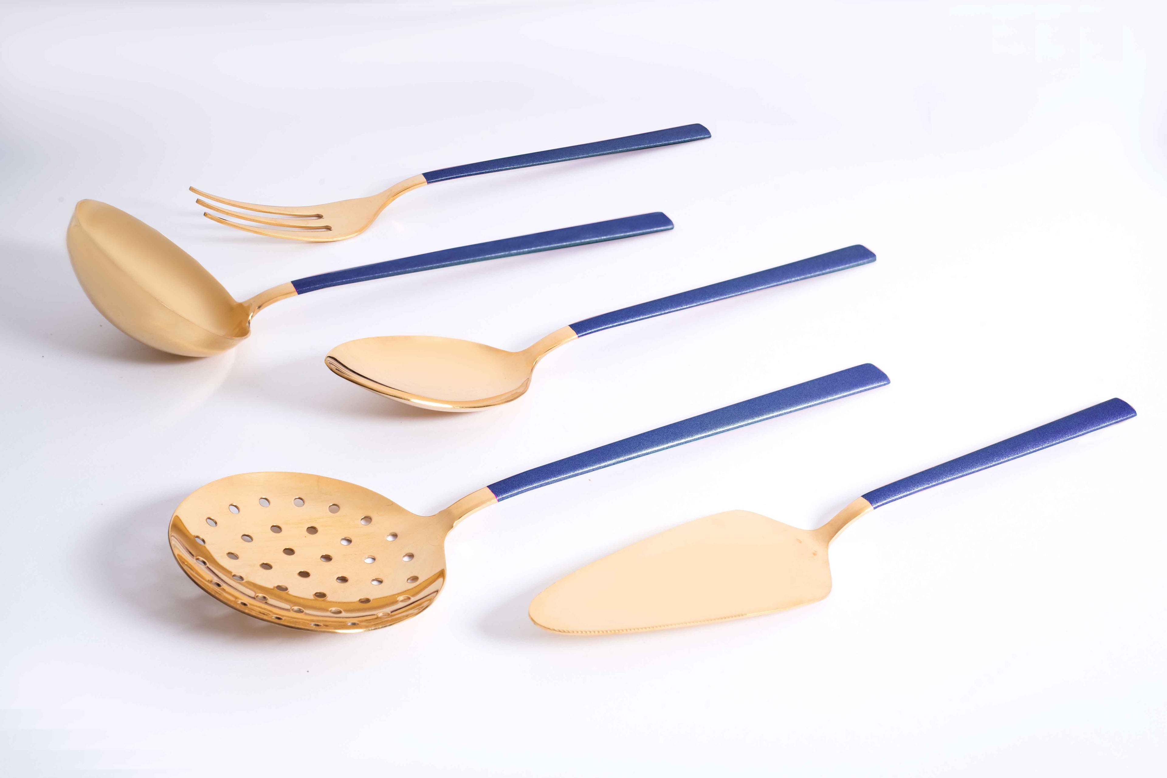 DALYAN - COLORS - Dark Blue + Gold - 12 Person - 89 Piece - Boxed Cutlery Set