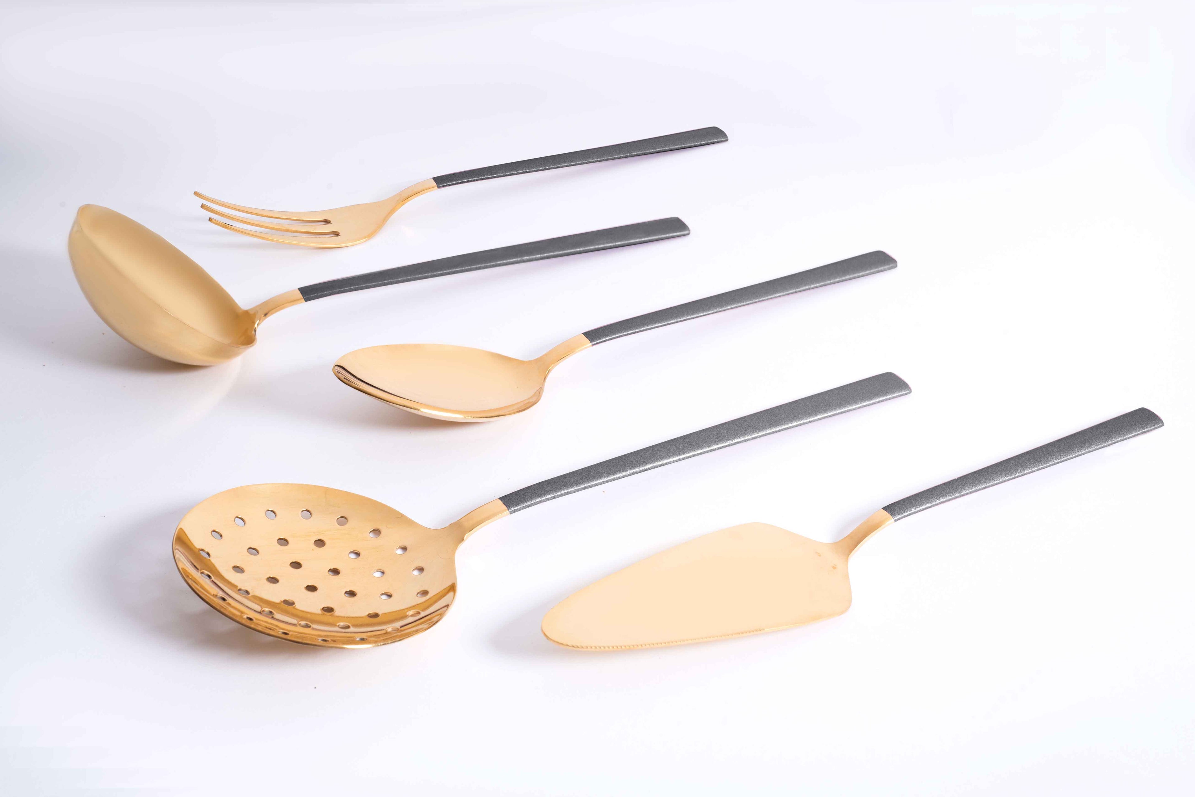 DALYAN - COLORS - Grey + Gold - 12 Person - 89 Piece - Boxed Cutlery Set